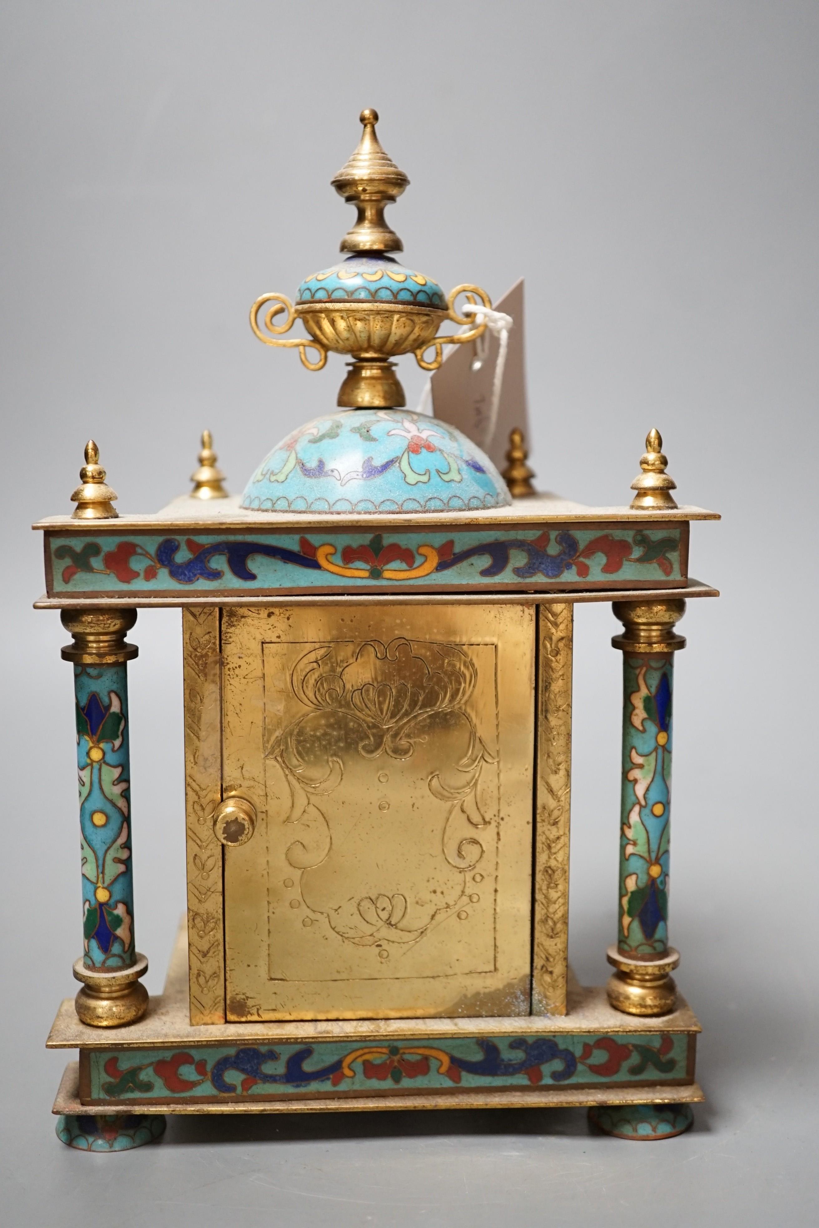 A cloisonné enamel mantel clock, with quartz movement, 22cm